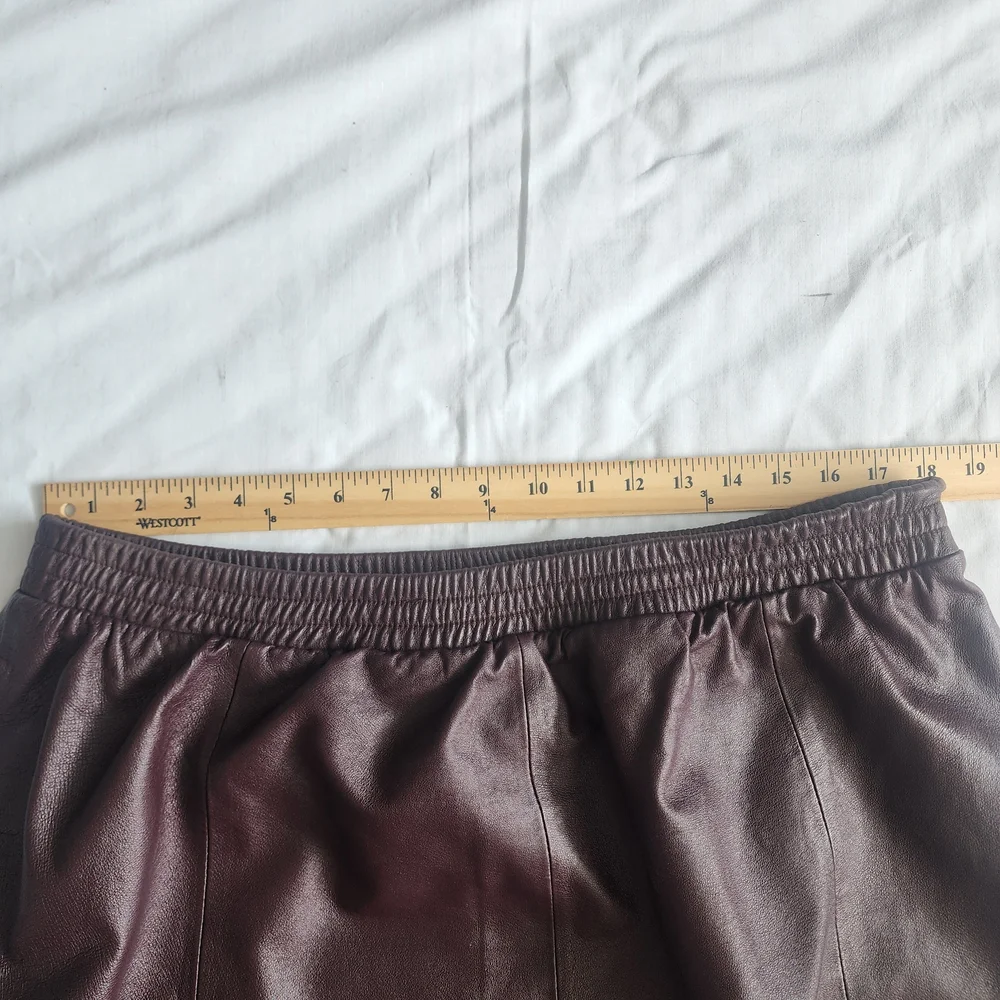 Brown Genuine Leather Skirt Womens Size 20 Vintage Midi Pockets Red - Picture 9 of 10